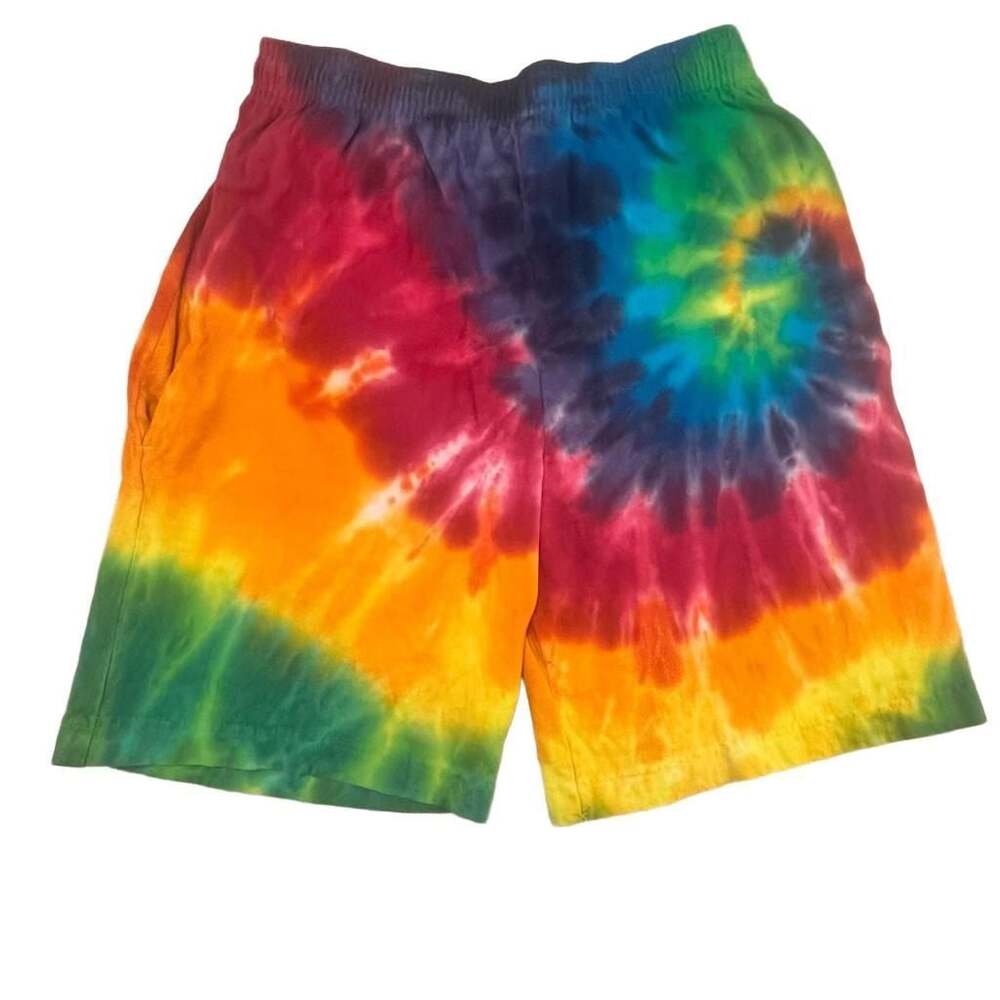 Vintage 90s Sundog Men's Rainbow Spiral Tie-Dye Lounge Shorts Size Medium